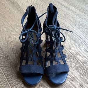 Elegant Suede Blue Lace-Up Heels
